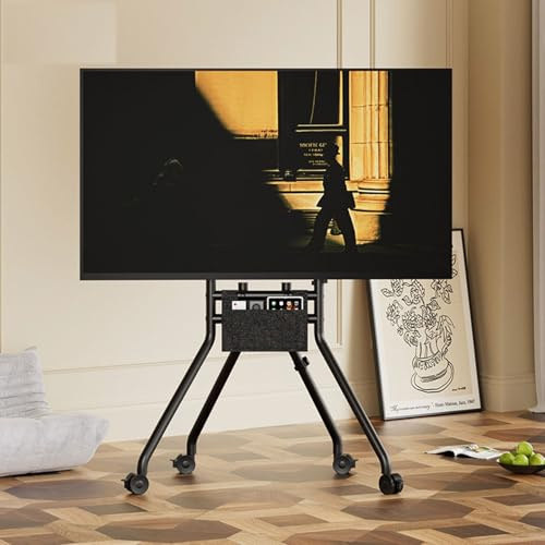 THEGA LCD TV Frame Floor Stand - TV Hanger - Mobile TV Cart With Wheels For 50-100 Inch Flat And Curved Screen LED OLED TVs(Black)