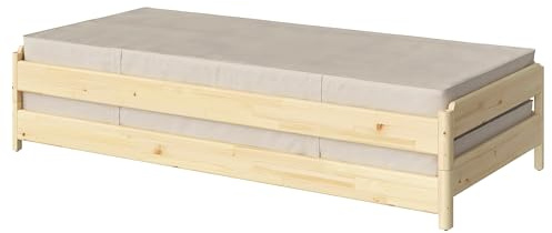 ProTuning UTÅKER Stapelbett mit 2 Matratzen, Kiefer/Vannareid extra fest, 80x200 cm