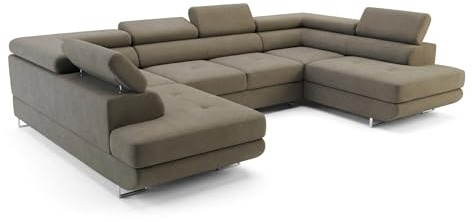 Ecksofa mit Schlaffunktion Big PASTI U-Form, Sofa Couch mit Bettkasten, 3-Sitzer Eckcouch, Schlafsofa für Wohnzimmer, Big Sofa Couch mit Schlaffunktion (Pet Friendly Edition Olivgrün)