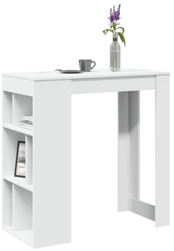 VIHHQGC Table de bar avec étagère - Blanc - 102 x 50 x 103,5 cm - En bois dérivé du bois - 6 compartiments de rangement pour bouteilles et livres - Table haute pour cuisine et salon - Meuble durable