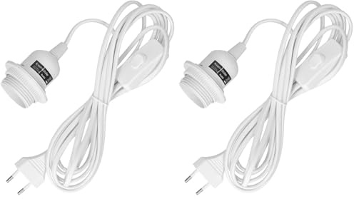 kwmobile Douille E27 avec fil - Support de lampe pour ampoule avec bague de fixation cordon prise électrique et interrupteur - Câble blanc 5 m (Lot de 2)
