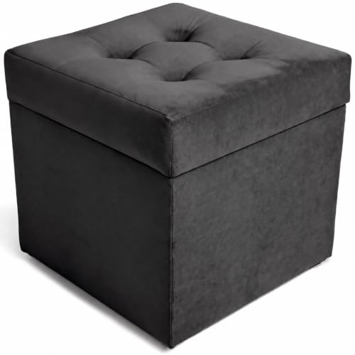 VELORA H&L Sitzhocker mit Stauraum 45 x 45 cm Graphit – Samthocker mit Aufbewahrungsfach, belastbar bis 150 kg, gepolsterter Hocker für Wohnzimmer, Schlafzimmer und Flur
