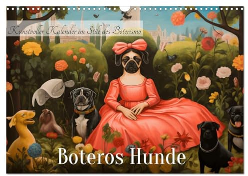 Boteros Hunde - Kunstvoller Kalender im Stile des Boterismo (Wandkalender 2026 DIN A3 quer), CALVENDO Monatskalender: Lustige Kunstwerke mit Botero-inspirierten Hunden (CALVENDO Kunst)