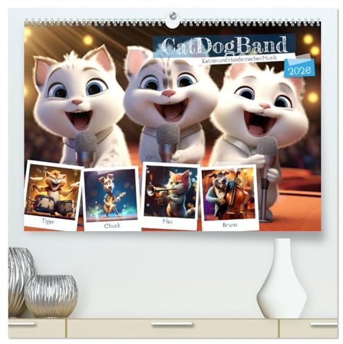 CatDogBand (hochwertiger Premium Wandkalender 2026 DIN A2 quer), Kunstdruck in Hochglanz: Katzen und Hunde machen Musik (CALVENDO Spass)