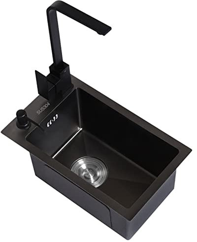 Fregadero De Acero Inoxidable Negro Mini Fregadero para Barra De Bar Fregadero De Apartamento con Grifo Fregadero Pequeño De Esquina De Café Accesorios Incluidos (S : 28x46x22cm)