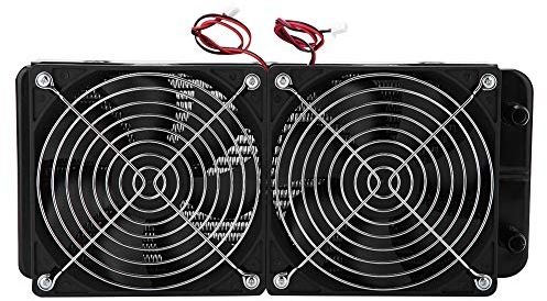 ASHATA 240MM Aluminium Radiator, 2 x 120mm Fans Computer CPU Wasserkühlung CPU Water Cooler Radiator,Leicht DC12V Kühler 18 Röhren Reihen Radiator mit Doppelventilator für PC