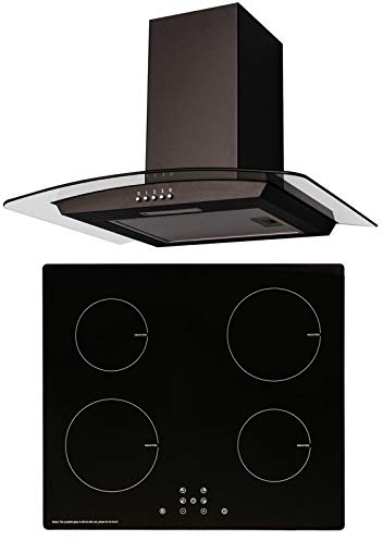 SIA 60cm Black 4 Zone Touch Control Induction Hob And Curved Hood Extractor Fan