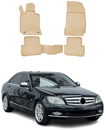 OMAC Fußmatten für Mercedes C Klasse W204 2007-2015 TPE 4X Beige | Gummimatten, Automatten, Allwetter, fahrzeugspezifisches Produkt, Antirutsch, 3D-Passform, wasserdicht