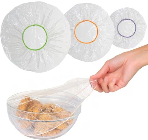 Kitchen Strong 100 Reusable Bowl Covers - Food Cover Stretch Edging, Stretchable Plastic Wrap, Elastic Storage Wraps for Storage Containers – Available in 3 Sizes
