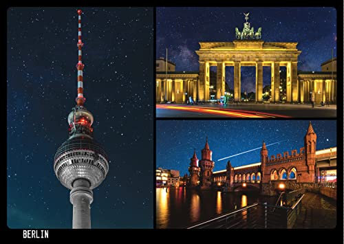 25x Postkarte Berlin bei Nacht Mehrbildkarte | 25 Stück | beschreibbar | mehrfach beschichtet, designed in Berlin | Standart-Format A6