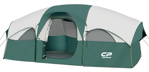 CAMPROS CP Tente de Camping 6-8 Personnes, Grande Tente Familiale 427 x 274 x 183 cm, 2 Chambres avec Séparateur, Hauteur Confortable, Montage Rapide en 5 Minutes, Ventilée, Camping Famille
