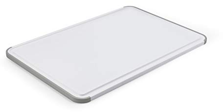 KitchenAid Classic Plastic Cutting Board with Perimeter Trench and Non Slip Edges, Dishwasher Safe, 12 inch x 18 inch, White and Gray