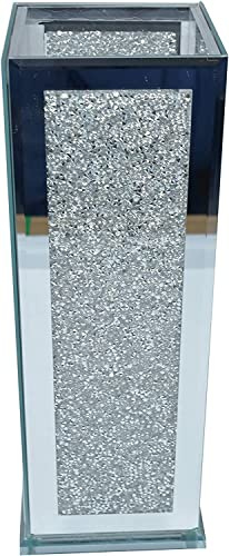 CRYSTAL CROWN® Crushed Diamond Sparkle Flower Pot Vase with Floral Design Crystal Ceramic Ornament, Vase Statue Sparkle Ornament Bling Crushed Diamond Gift (Silver)