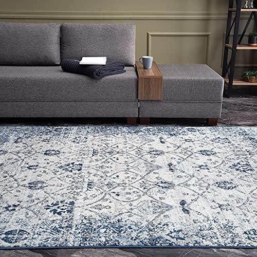 THE RUGS AREA RUG LIVING ROOM BEDROOM LARGE SMALL VINTAGE SOFT SHORT PILE BORDERED CLASSIC ORIENTAL DESIGN TRADITIONAL PERSIAN MOROCCAN BOHO CARPET - XLARGE 200X290 CM, NAVY CLASSIC DESIGN