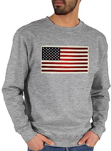 Shirtracer Sweater Pullover Sweatshirt Herren Damen - Kontinente - Flagge USA - L - Grau meliert - Amerika Baumwolle American Flag