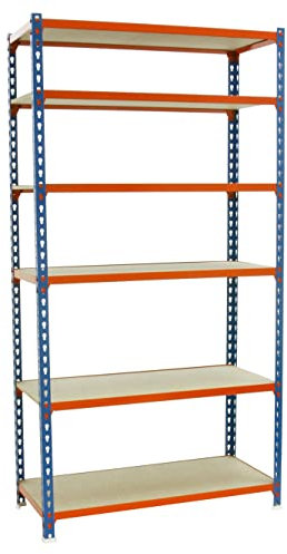 PROREGAL Schwerlastregal Giant MULI | HxBxT 250x90x50cm | 6 Fachböden | Fachlast 150kg | Blau-Orange | Lagerregal Kellerregal Werkstattregal Metallregal Fachbodenregal Steckregal