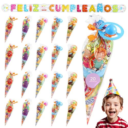 20 Conos Chuches Cumpleaños - Bolsas Chuches Cumpleaños Rellenas - Cucuruchos Chuches Cumpleaños Infantil - Conos con Chuches
