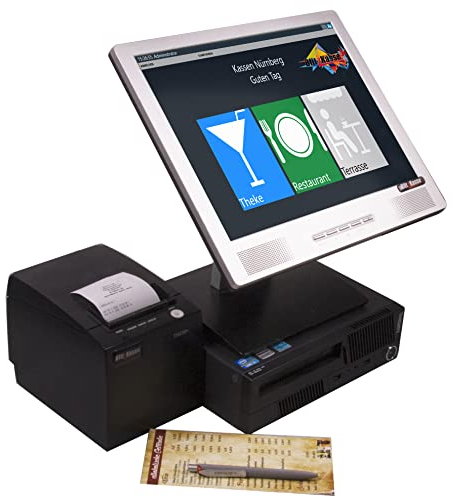 15 Gastronomie Kassensystem für Restaurant, Bistro, Cafe oder Pizzeria – Ohne ABO -Touchscreen Kasse mit Bondrucker, BlitzKasse Restaurant Software, TSE-konform