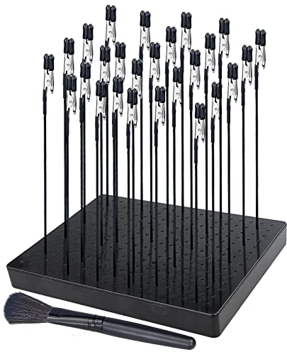 LAMXD Spray Paint Clamps,Model Painting Stand Base (19 x 14 Holes) and 26PCS Alligator Clip Sticks Set (with Rubber Tips) Modeling Tools for Airbrush Spray, for Model Parts Holder (7.87 x 5.9Inch)