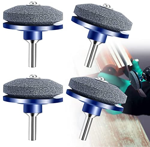 LAOJU Lawn Mower Blade Sharpener Garden Tool Sharpener, 4 Pack Universal Rotary Lawnmower Sharpener Grinder Stone for Power Drill Hand Drill Spade Hoes Lawn Edger
