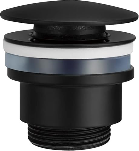 IMEX - Valve Click-Clack, Robinet d'arrêt - Convient pour bonde universelle - Avec ou sans trop-plein - Noir mat - 8 x 8 cm - 0,3 kg