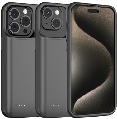 JCK iPhone 15 Plus/15 Pro Max Battery Case, 7000mAh Slim Portable Charging Case, 6.7 External Rechargeable Power Bank Charger, Midnight Black