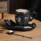 QBMYCN Ceramic Coffee Mug Sets,Bring a spoon and palm modeling saucers,Personalised Ceramic Coffee Cup & Saucer Sets for Office and Home,9 oz/260 ml. (Black)