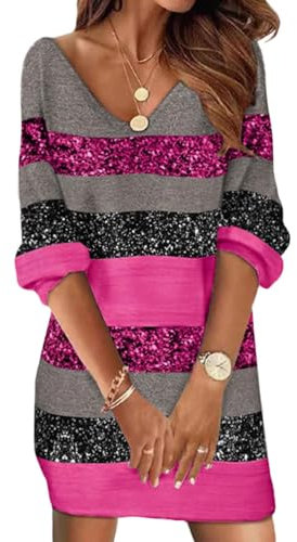 Onsoyours Pull Décontractée À Manches Longues Femme Col Rond Boho Fleurie Mini Robe Élégante Imprimé Lâche Tunique Moulante B Rouge C Rose Rouge L