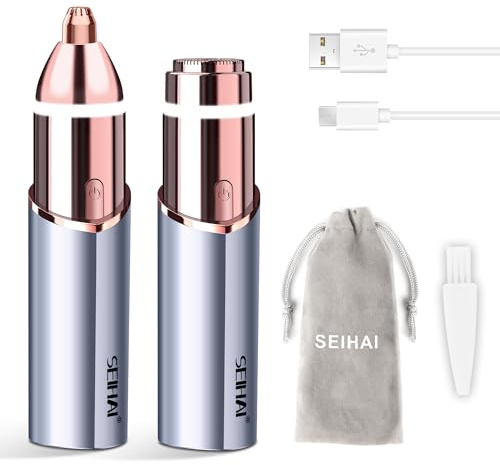 SEIHAI Gesichtshaarentferner Für Frauen, 2 in 1 Augenbrauen Rasier, USB Haarentfernung Gesicht Damen Eingebautes Led-Licht, Augenbrauen Trimme Für Körper Gesichtshaare Lippen Kinn