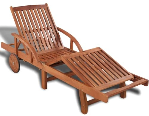 Festnight Sonnenliege Holz Klappbar Gartenliege mit Rollen und Tisch Ausziehbar Liege Outdoor Holzliege Faltbar Liegestuhl Massivholz Relaxliege Garten Verstellbare Rückenlehne und Fußstütze