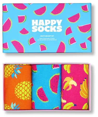 Happy Socks 3-Pack Fruity Mix Socks Gift Set, bunte Socken aus Baumwolle mit lustigen Motiven
