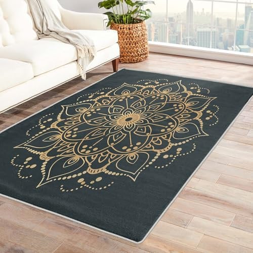 Mandala Teppich - Teppich Wohnzimmer Schlafzimmer Mandala Muster, Kleiner Teppich Meditation Yoga, Weich Kurzflor & Waschbar & rutschfest Fussmatte Innen, Kinderteppich 50x80 cm