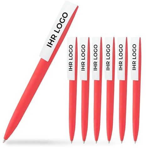 Cimpress Personalisierte Kugelschreiber, Schwarze Tinte, 100 Stück | Individuell mit Logo oder Bild bedruckt, Rot, ideal für Veranstaltungen, Schulen und den geschäftlichen Einsatz
