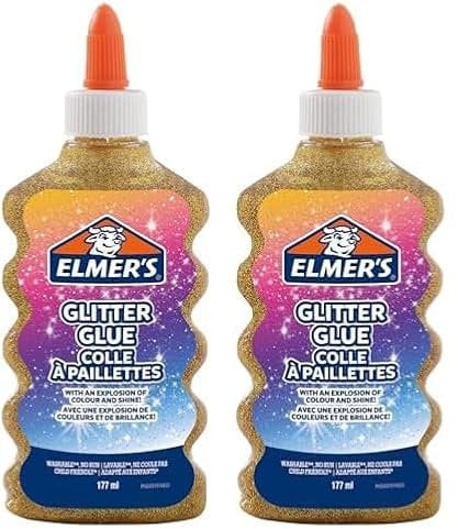 Elmer's PVA Glitter Glue | Gold | 177 ml | Washable & Kid Friendly | Great for Arts & Crafts Projects (Pack of 2)