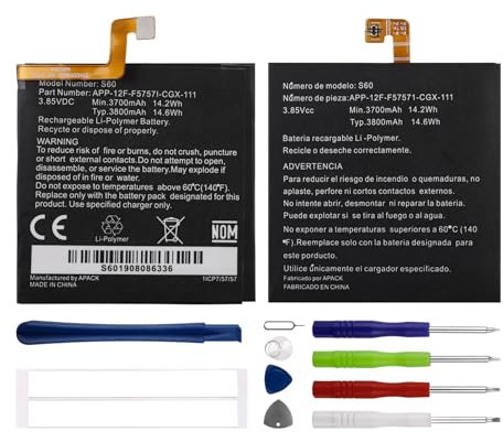 Duotipa 3700mAh Neu Ersatzakku S60 Kompatibel mit CAT S60 APP-12F-F5757I-CGX-111 akku mit Reparatur Tools Kit