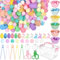 294 PCS Fine Motor Toys Counting Sorting Sensory Bin Filler 200 Pom Poms 45 Colorful Eggs 35 Mini Resin Bunnies 7 Tweezers 6 Silicone Sorting Cups 1 Storage Box, for Counting DIY Crafts