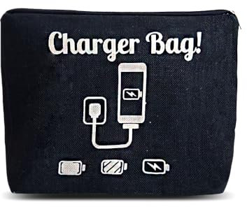 Chargers Organiser Bag Black Charging Cables Travel Toiletry Pouch for Women Men Electronic Charger Organiser Makeup Bag with Zipper Birthday Gifts for Mum Dad