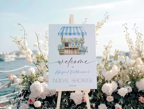 Fresh Off The Market Blue Farmer's Hydrangea Bridal Shower Welcome Sign Personalized, Welcome Sign Bridal Shower, 12 X 18 (Small), 27 (Medium), 36 (Large), Plastic, Modern, Pole Mount, Weather