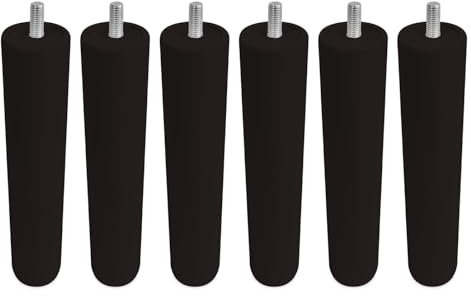 Homey Lot de 6 Pieds en Bois pour Base tapissée, cylindriques avec Filetage M10, Hauteur 25 cm, Couleur wengé
