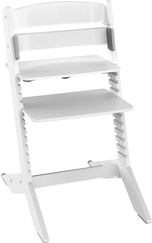 Geuther Kinderhochstuhl Holz Nala, mitwachsender Kinderstuhl I Ergonomischer Hochstuhl Baby bis Erwachsene, höhenverstellbar mit One-Click-System, Babystuhl belastbar bis 90kg I Farbe Weiß