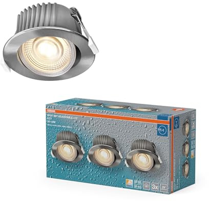 Osram Spot Set LED Einbaustrahler CCT IP44 4,9W Nickel | LED Spot Set CCT Recess IP44, Spot lights and ceiling spots, Satin Nickel, 88 mm dia, 25000 h, 3-Pack