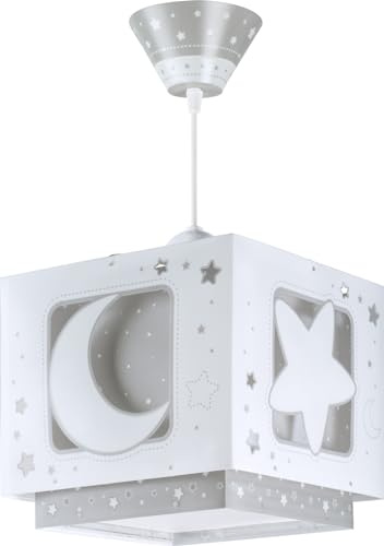 Dalber Kinder Pendelleuchte Moonlight Mond Sterne Grau 63232ME | Hängelampe; Deckenleuchte; Kinderzimmer; E27 - 1 x 15W