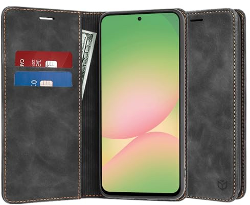 Techsuit für Samsung Galaxy A56 5G Flip Wallet Hülle mit Kartenfächern, Geldfach, Standfunktion, Rundum Schutz, Staub und Kratzfest, Confy Cover Series, PU Leder, Schwarz