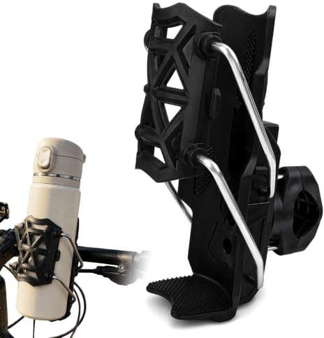 KIPTVO Nylon Bike Bottle Holder, 360° Rotating Adjustable Cup Cage, Universal Water Drink Mount for 32-77mm Bottles, Secure Holder for Cycling Motorcycle, Bike Drinks Cage Mount with Auto-Clamp