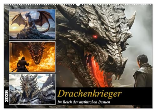 Drachenkrieger (Wandkalender 2026 DIN A2 quer), CALVENDO Monatskalender: Im Reich der mythischen Bestien (CALVENDO Kunst)