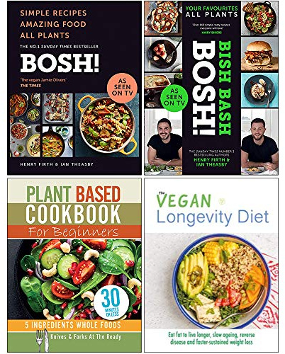 Bosh Simple Recipes [Hardcover], Bish Bash Bosh [Hardcover], Plant Based Cookbook For Beginners, The Vegan Longevity Diet 4 Books Collection Set