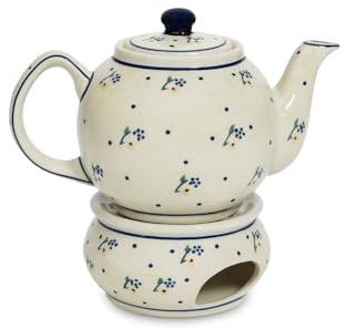 Original Bunzlauer Keramik Teekanne mit Stövchen 1.00 Liter im Dekor 111