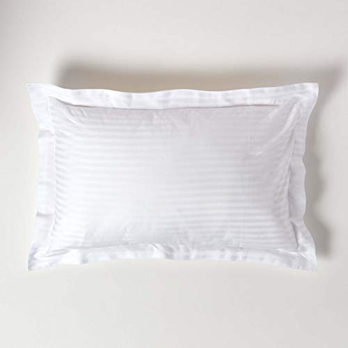 HOMESCAPES White Pure Egyptian Cotton Oxford Pillowcase Standard Size 330 TC 500 Thread Count Percale Equivalent Satin Stripe Pillow Case