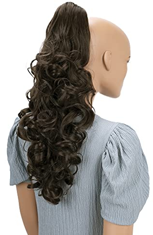 CAISHA 50cm Haarzopf Sarah Haarteil mit Butterflyklammer Pferdeschwanz Haarverlängerung Voluminös Gewellt Brünett H65