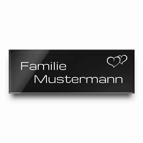 Namensschild aus Hochglanz Acrylglas - individuell graviertes Namensschild in schwarz oder anthrazit | wahlweise blank, selbstklebend oder mit Bohrlöchern - ab 5x2 cm